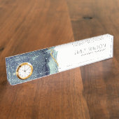 抽象芸術インクシルバーネイビーブルーグリッター デスクネームプレート (側面)