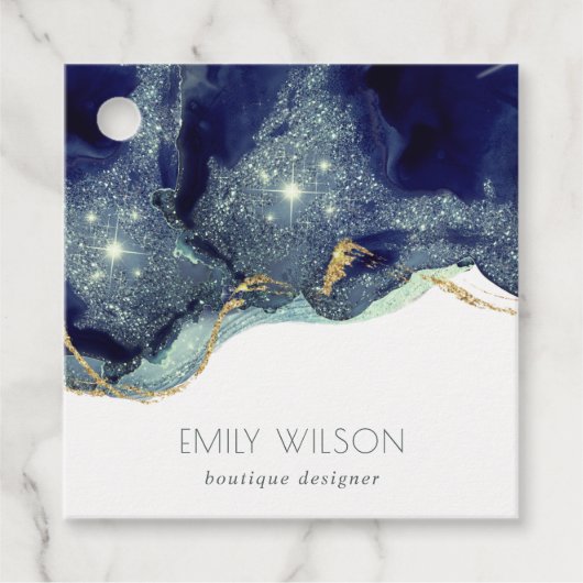 抽象芸術インクシルバーネイビーブルーグリッター フェイバータグ (正面)