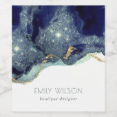 抽象芸術インクシルバーネイビーブルーグリッター ワインラベル (シングルラベル)