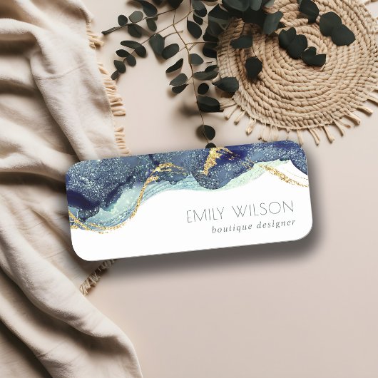 抽象芸術インクシルバーネイビーブルーグリッター 名札
