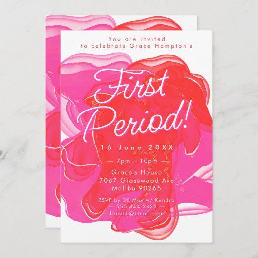 抽象芸術インクピンクオレンジ期パーティー 招待状 (正面/裏面)