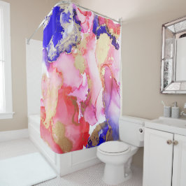 抽象芸術インクピンクパープル金ゴールドメタリック シャワーカーテン