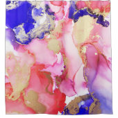 抽象芸術インクピンクパープル金ゴールドメタリック シャワーカーテン (正面)