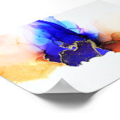 抽象芸術インクブルーオレンジ金ゴールド ポスター (角)