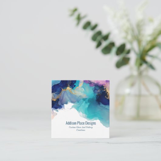 抽象芸術インクブルーラベンダー スクエア名刺 (スタンド正面)