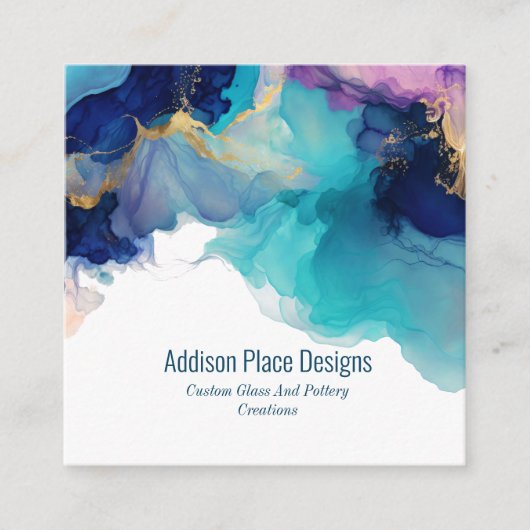 抽象芸術インクブルーラベンダー スクエア名刺 (正面)