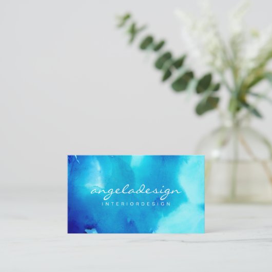 抽象芸術インクブルー海シーグラデーション 名刺 (スタンド正面)