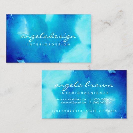 抽象芸術インクブルー海シーグラデーション 名刺 (正面/裏面)