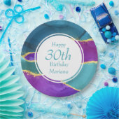 抽象芸術インク明るい赤紫色ピンクティール(緑がかった色)金ゴールド誕生日パーティー ペーパープレート (パーティー)