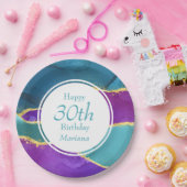 抽象芸術インク明るい赤紫色ピンクティール(緑がかった色)金ゴールド誕生日パーティー ペーパープレート (パーティー)