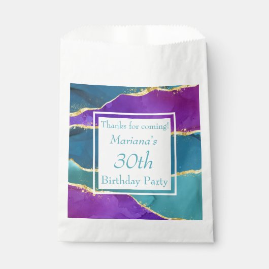 抽象芸術インク明るい赤紫色ピンクティール（緑がかった色）金ゴールド誕生日 フェイバーバッグ (正面)