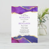 抽象芸術インク明るい赤紫色ピンクパープル金ゴールド 招待状 (スタンド正面)