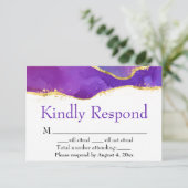 抽象芸術インク明るい赤紫色ピンクパープル金ゴールドRSVPカード サンキューカード (スタンド正面)