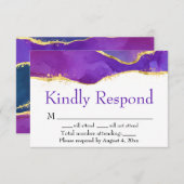 抽象芸術インク明るい赤紫色ピンクパープル金ゴールドRSVPカード サンキューカード (正面/裏面)