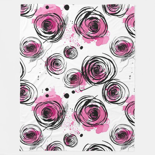 抽象芸術インク花びらパターン フリースブランケット (正面)