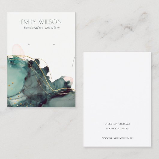 抽象芸術インク金ゴールドグリーンネックレスイヤリングディスプレイ 名刺 (正面/裏面)