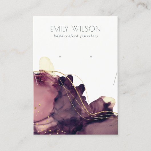 抽象芸術インク金ゴールドマルーンネックレスイヤリングディスプレイ 名刺 (正面)