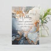 抽象芸術インジゴおよび金ゴールド招待状 招待状 (スタンド正面)