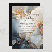 抽象芸術インジゴおよび金ゴールド招待状 招待状 (正面/裏面)