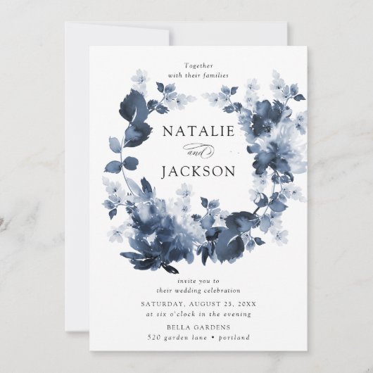 抽象芸術インジゴフローラ | ウェディング 招待状 (正面)