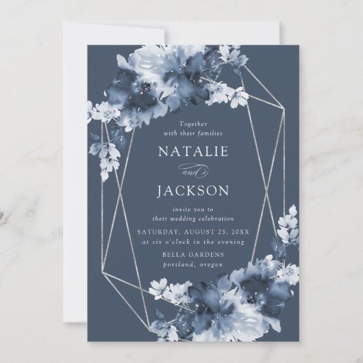 抽象芸術インジゴフローラ | ジオメトリフレ結婚ーム 招待状 (正面)