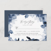 抽象芸術インジゴフローラRSVPカードと食事の選択 出欠カード (正面/裏面)