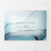 抽象芸術インジゴラベンダーアクアマリンインク 三つ折り招待状 (カバー)