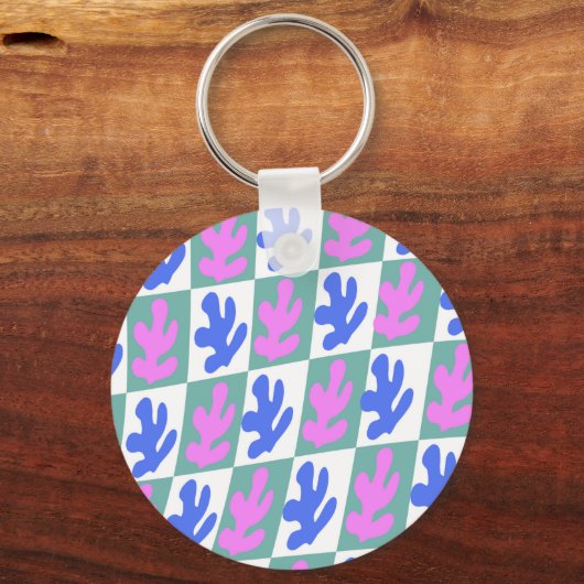 抽象芸術インスパイアマテス葉植物市松模様に キーホルダー (正面)