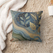 抽象芸術インディゴゴールデンリーフアートワークスタイル24 クッション (ブランケット)