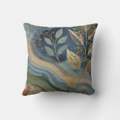 抽象芸術インディゴゴールデンリーフアートワークスタイル24 クッション (裏面)