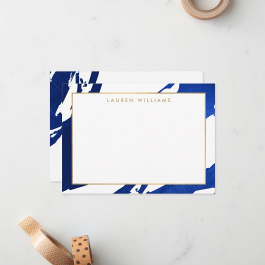 抽象芸術インディゴブルーブラッシュストロークフラットノテカード ノートカード (正面/裏面インサイチュ)