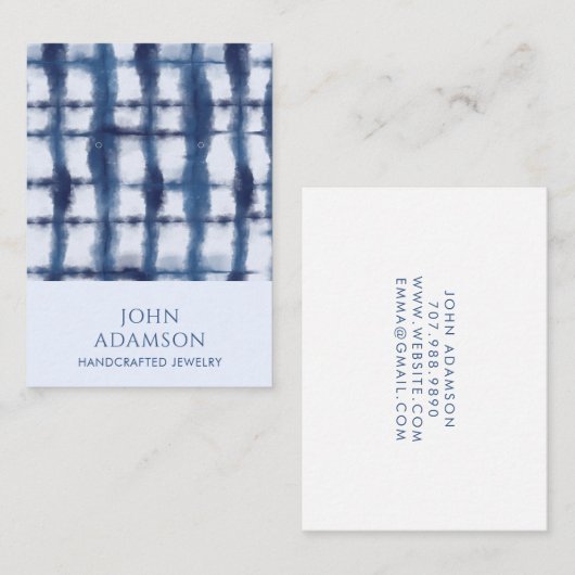 抽象芸術インディゴブルー模様イヤリングディスプレイカード 名刺 (正面/裏面)