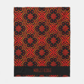 抽象芸術インドネシアろうけつ染め赤フローラルパターン フリースブランケット (正面)