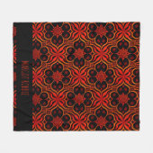 抽象芸術インドネシアろうけつ染め赤フローラルパターン フリースブランケット (正面(横))