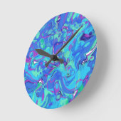 抽象芸術イン・ブルース、グリーン、パープル ラウンド壁時計 (傾斜)