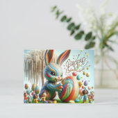 抽象芸術イースターバニーは微笑んだ シーズンポストカード (スタンド正面)