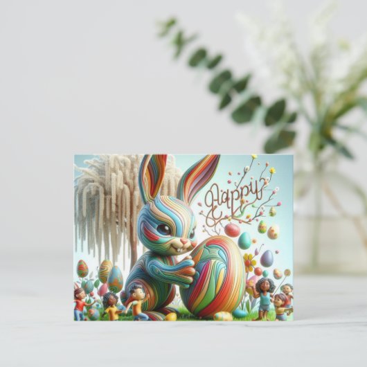 抽象芸術イースターバニーは微笑んだ シーズンポストカード (スタンド正面)