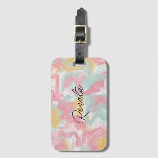 抽象芸術イ絵を描ンパストコーラルイエローターコイズ ラゲッジタグ (正面縦)