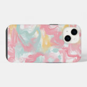 抽象芸術イ絵を描ンパストコーラルイエローターコイズ iPhoneケース (裏面横)