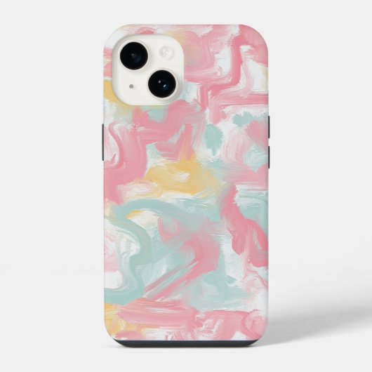 抽象芸術イ絵を描ンパストコーラルイエローターコイズ iPhoneケース (裏面)