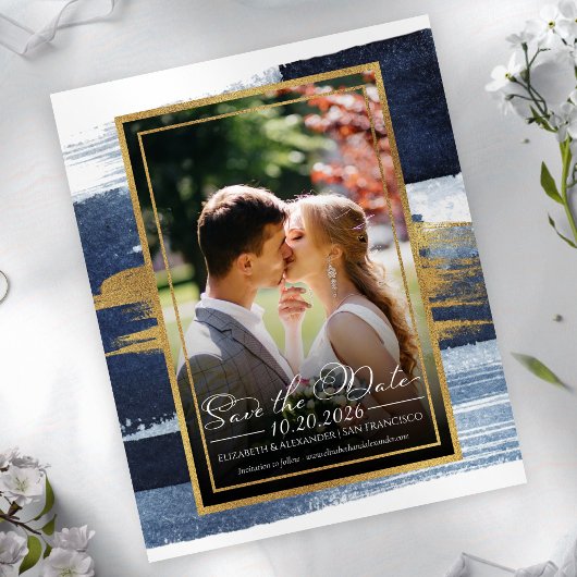 抽象芸術ウェディング日付の保存招待状 |青