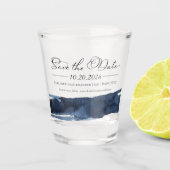 抽象芸術ウェディング日付の保存招待状 |青 ショットグラス (正面)