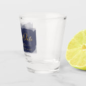 抽象芸術ウェディング日付の保存招待状 |青 ショットグラス (右)