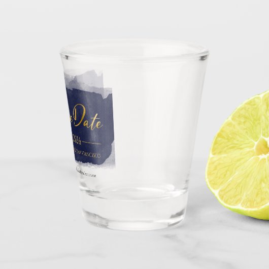 抽象芸術ウェディング日付の保存招待状 |青 ショットグラス (右)