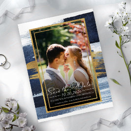 抽象芸術ウェディング日付の保存招待状 |青 ポストカード