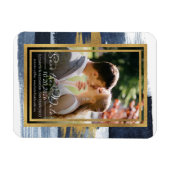 抽象芸術ウェディング日付の保存招待状 |青 マグネット (横)