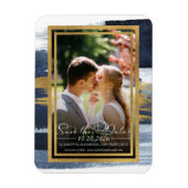 抽象芸術ウェディング日付の保存招待状 |青 マグネット (縦)