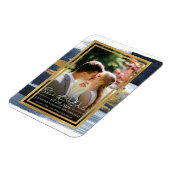 抽象芸術ウェディング日付の保存招待状 |青 マグネット (左側)