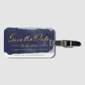抽象芸術ウェディング日付の保存招待状 |青 ラゲッジタグ (正面横)