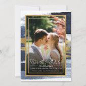 抽象芸術ウェディング日付の保存招待状 |青 招待状 (正面)